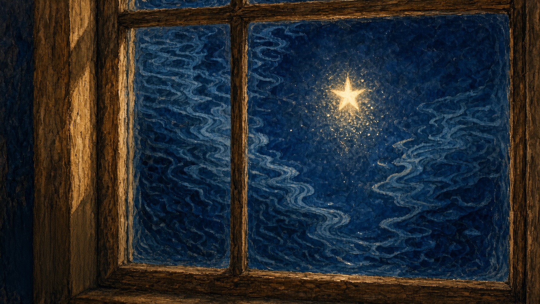 A star seen through a window, broken into tiny glints by moving air.